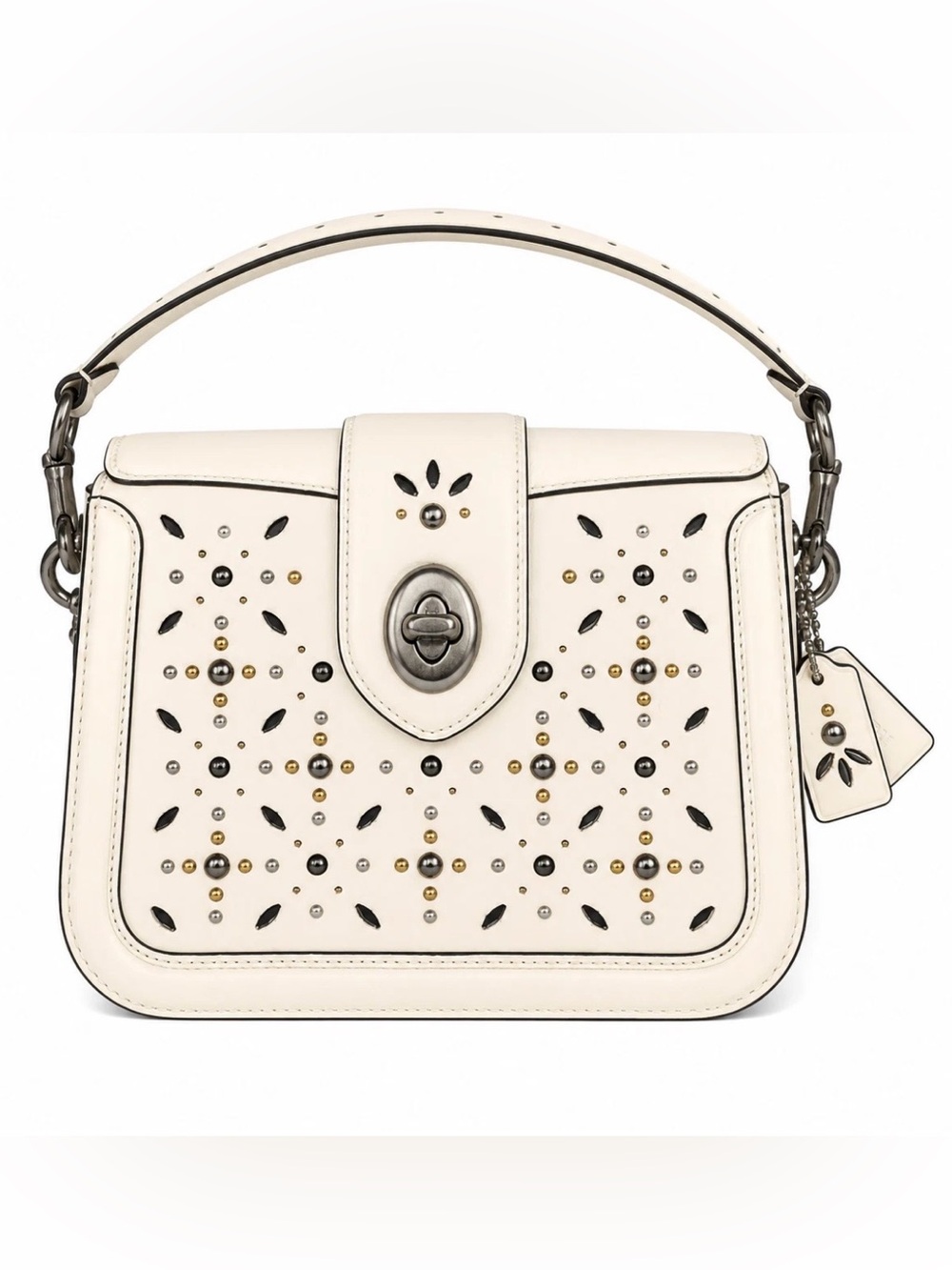 Coach Page Chalk Cream Prairie Rivets Crossbody Satchel Purse 8.5' x 7" x 3" - Picture 5 of 13